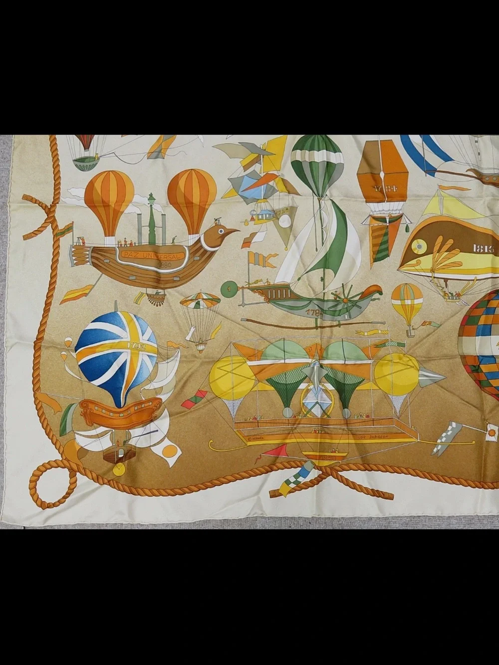 Vintage Hot Air Balloon Scarf in Cream, Tan, Green